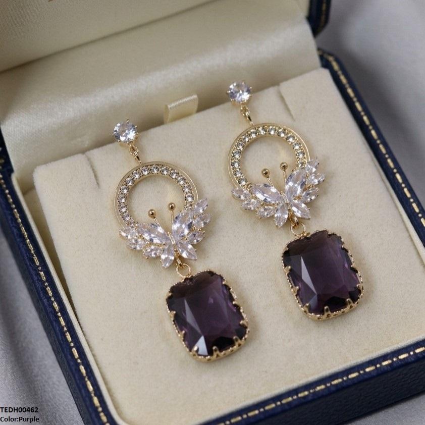 Butterfly/Rectangle Drop Zircon Earrings