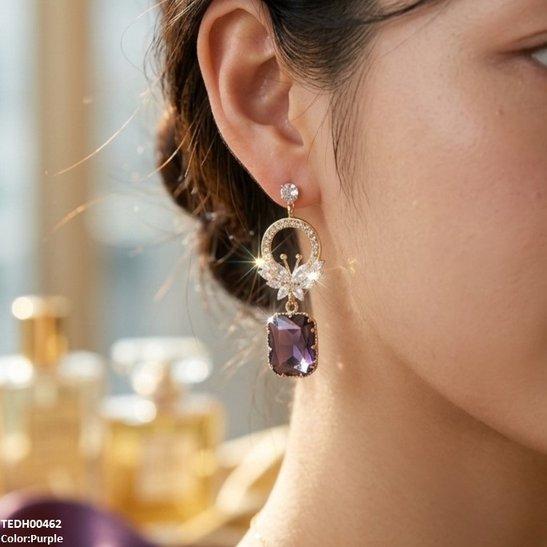 Butterfly/Rectangle Drop Zircon Earrings