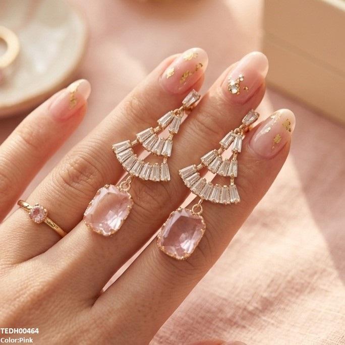Rectangle Drop Zircon Earrings