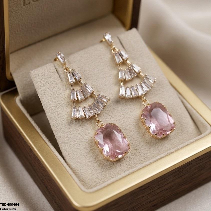 Rectangle Drop Zircon Earrings