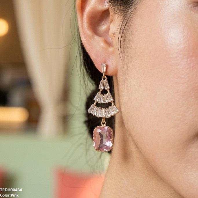Rectangle Drop Zircon Earrings