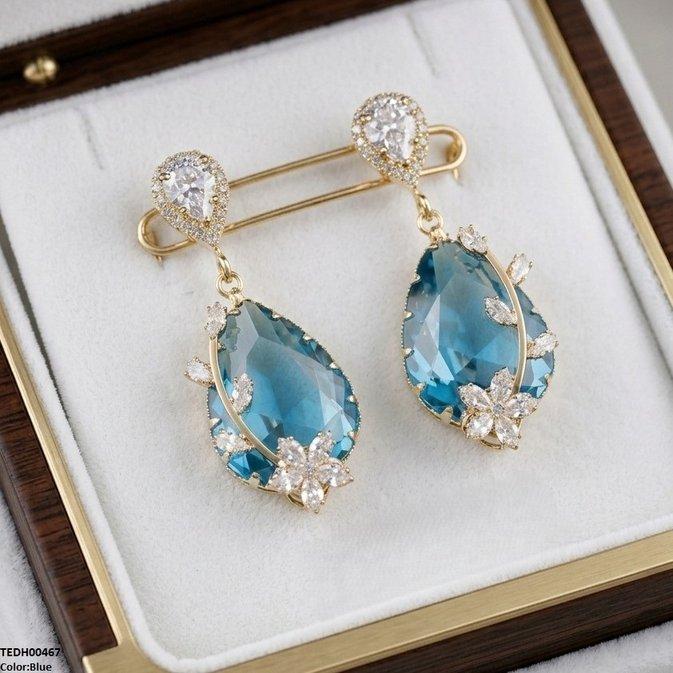 Flower/Double Tear Drop Zircon Earrings