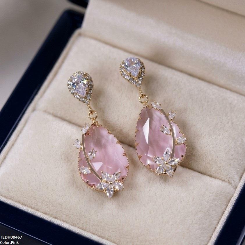 Flower/Double Tear Drop Zircon Earrings