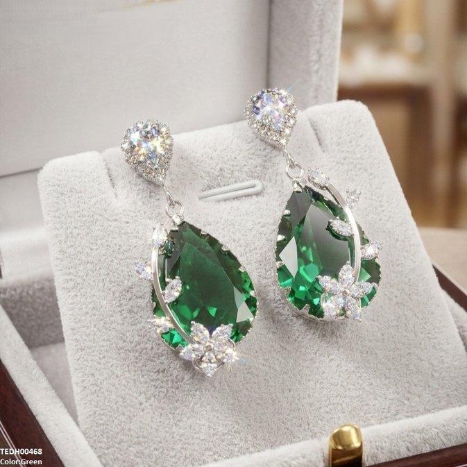 Flower/Double Tear Drop Zircon Earrings