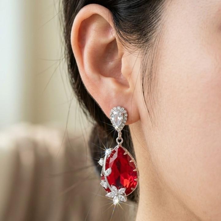 Flower/Double Tear Drop Zircon Earrings