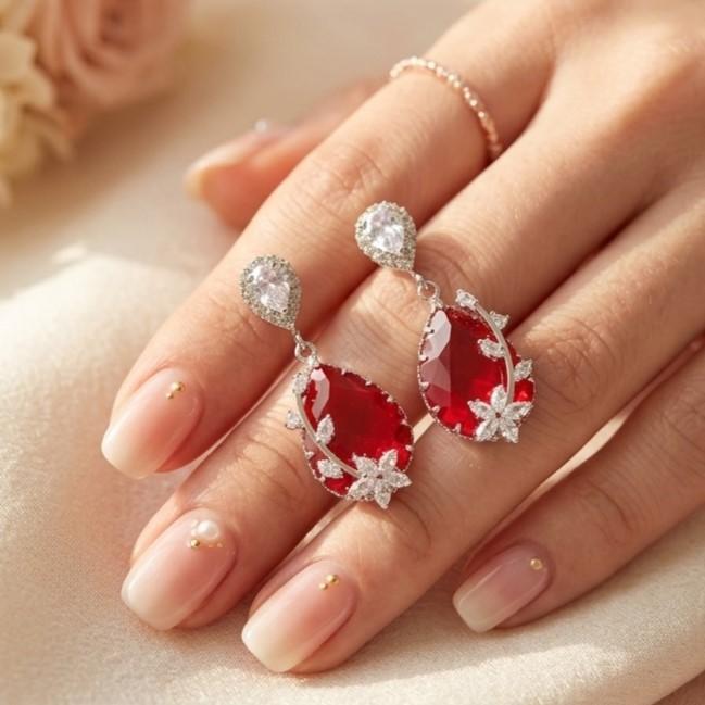 Flower/Double Tear Drop Zircon Earrings