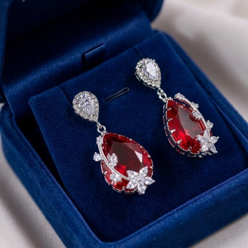 Flower/Double Tear Drop Zircon Earrings