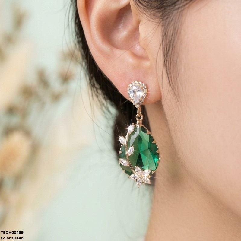 Flower/Double Tear Drop Zircon Earrings