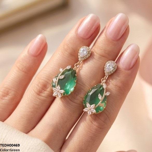 Flower/Double Tear Drop Zircon Earrings