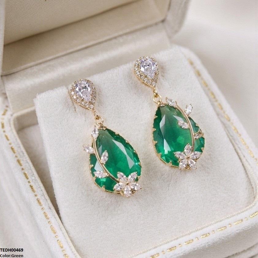 Flower/Double Tear Drop Zircon Earrings