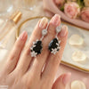 Flower/Double Tear Drop Zircon Earrings