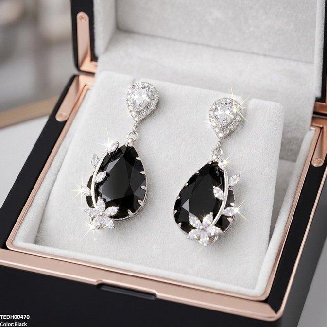 Flower/Double Tear Drop Zircon Earrings