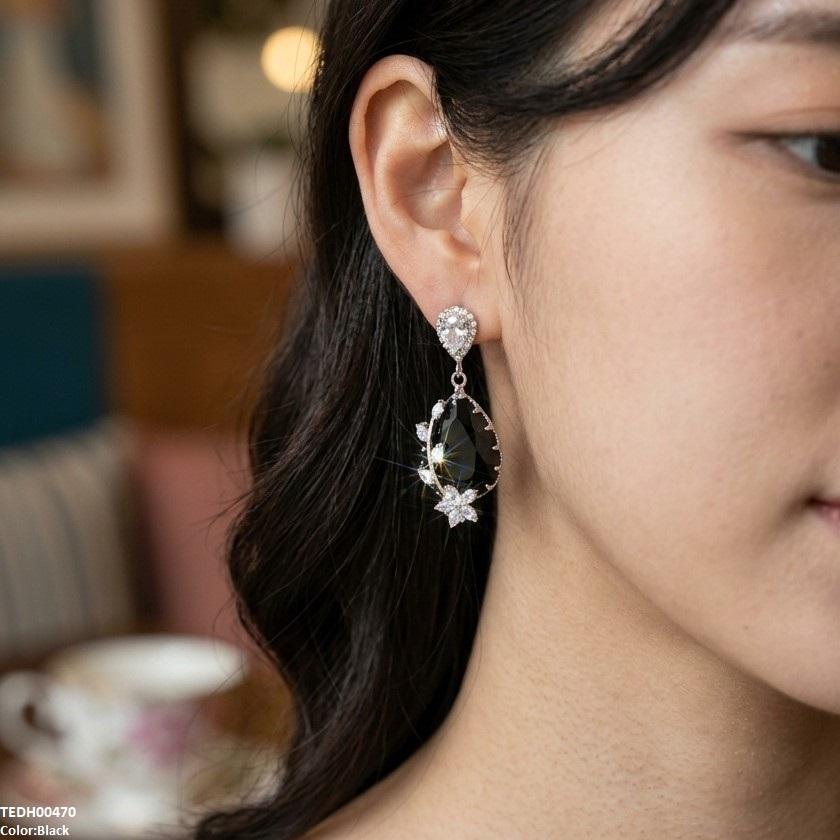 Flower/Double Tear Drop Zircon Earrings