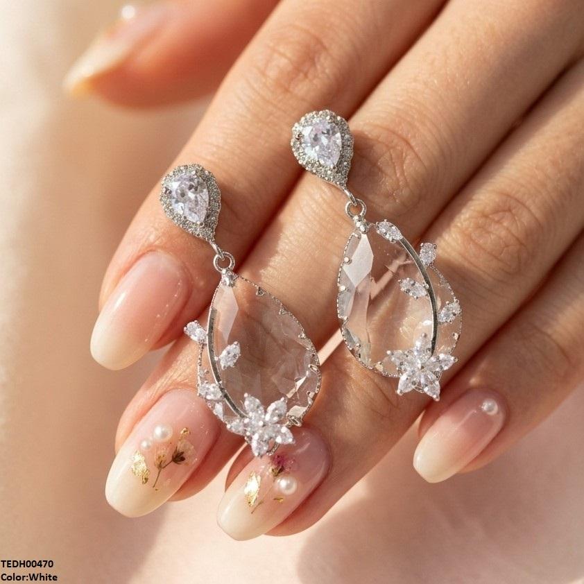 Flower/Double Tear Drop Zircon Earrings