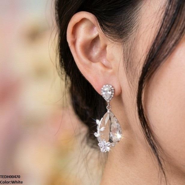 Flower/Double Tear Drop Zircon Earrings