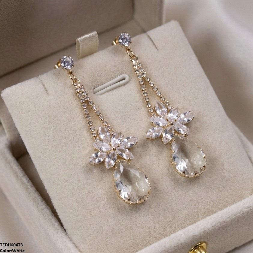 Flower/Tear Drop Zircon Earrings
