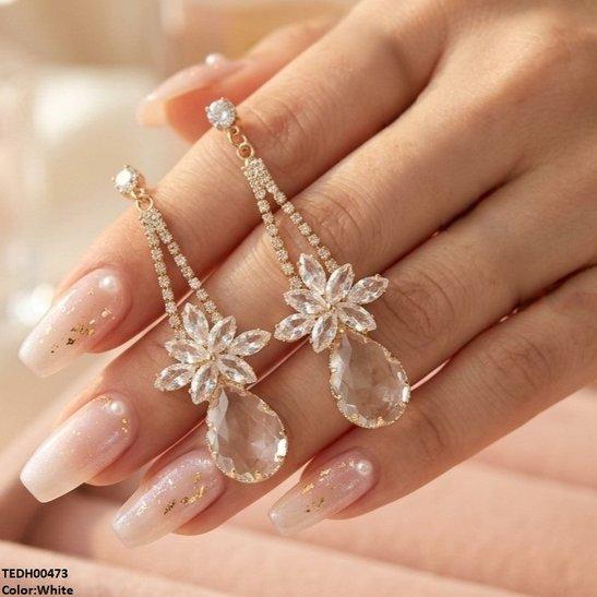 Flower/Tear Drop Zircon Earrings
