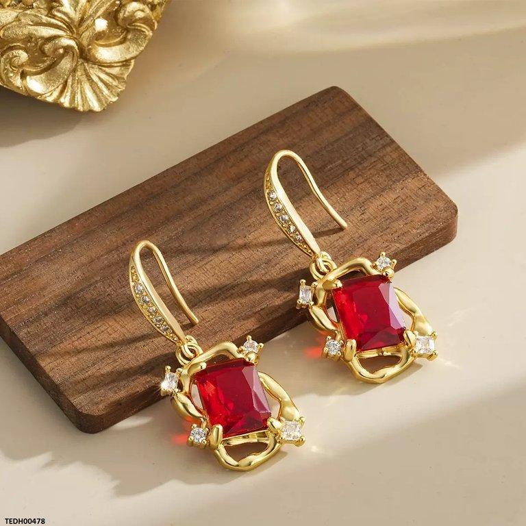 Square Stone Drop Zircon Earrings