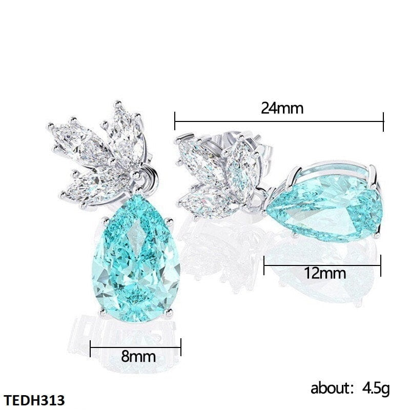 White & Aqua Pear Drop Earrings