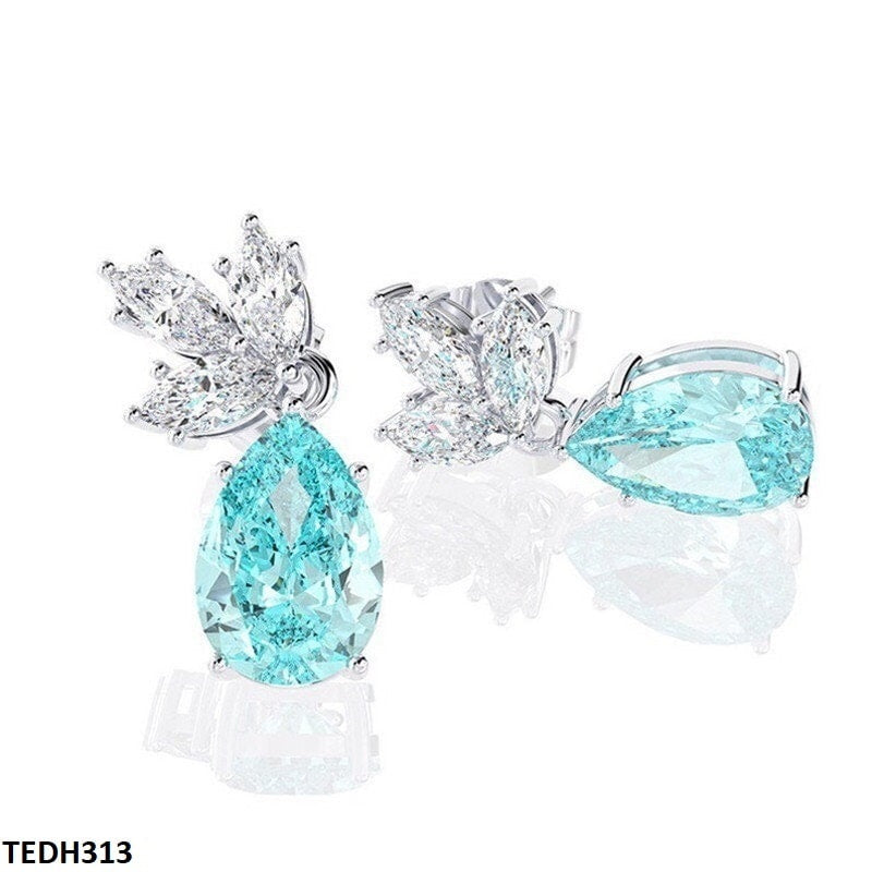 White & Aqua Pear Drop Earrings
