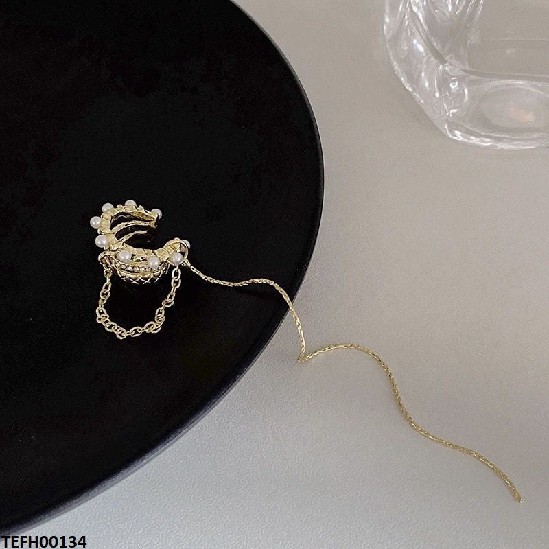 Pearl Stone Chain Drop Ear Cuff Single