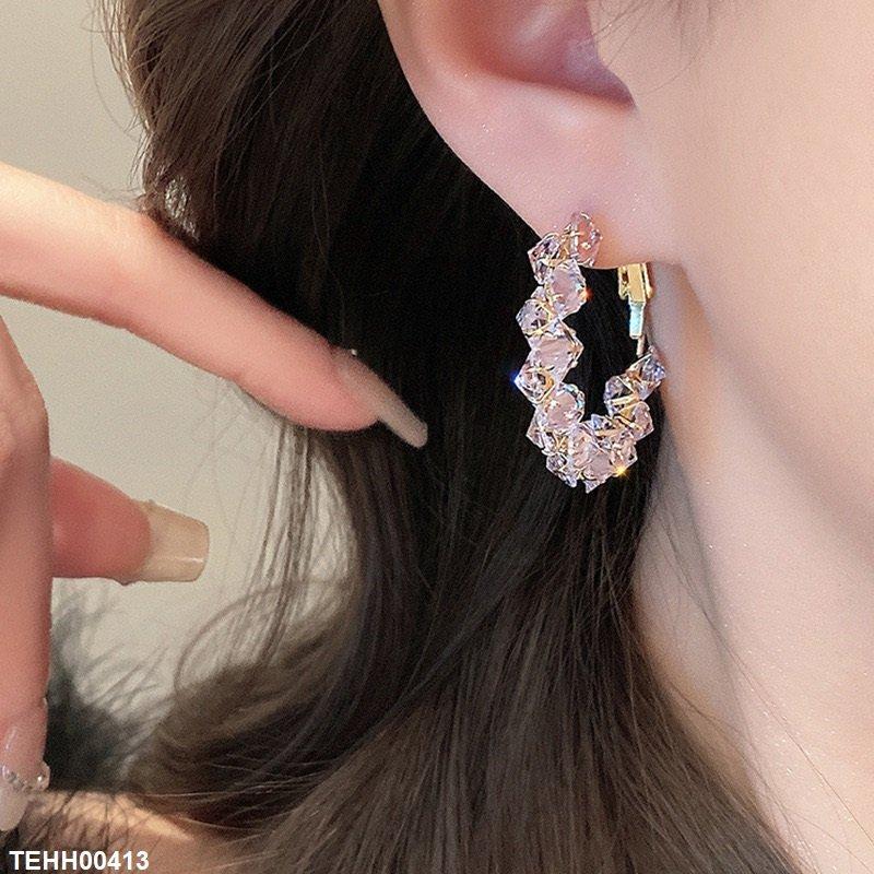 Square Stone Hoops Pair