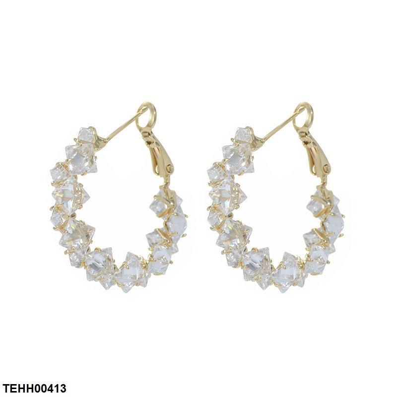 Square Stone Hoops Pair