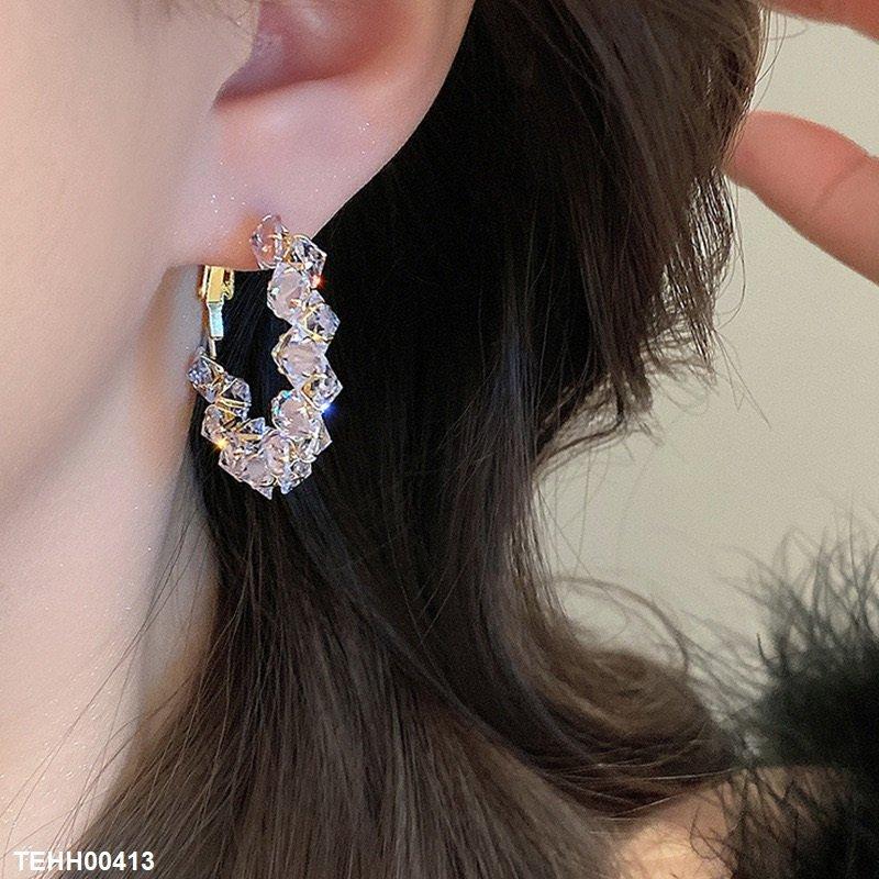 Square Stone Hoops Pair