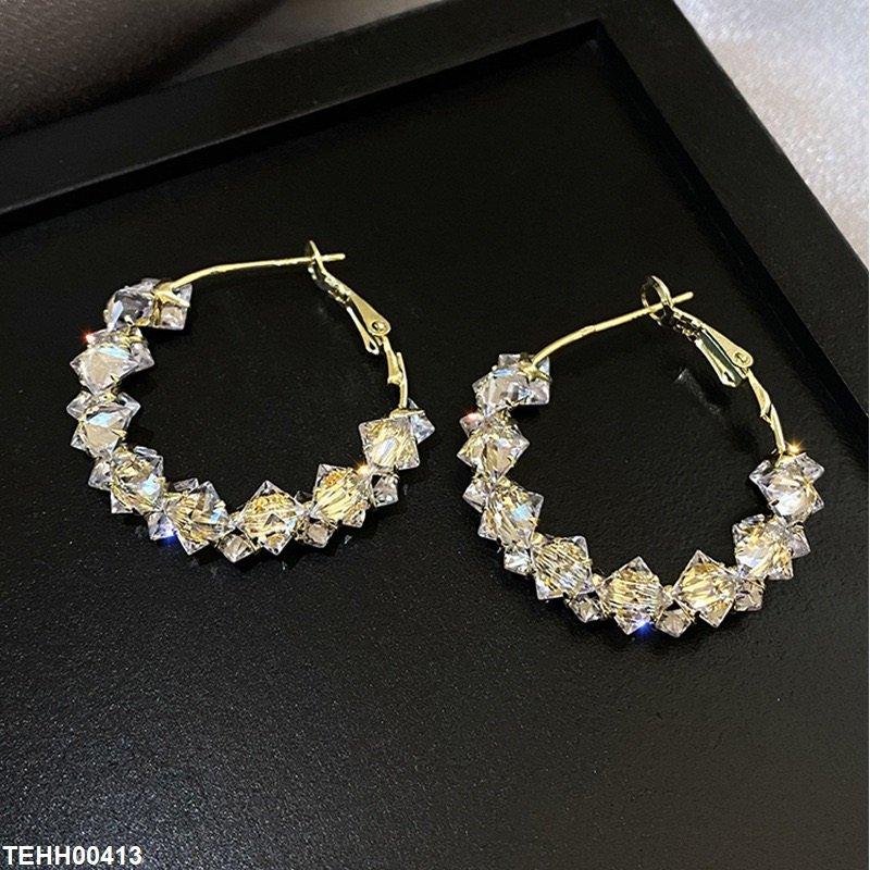 Square Stone Hoops Pair