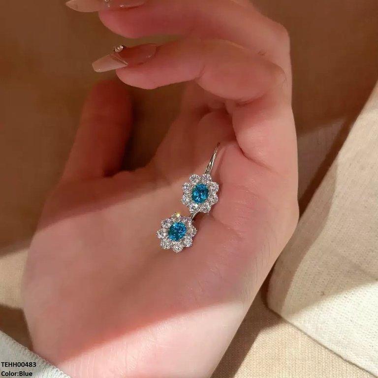 Oval Flower Zircon Hoops Pair