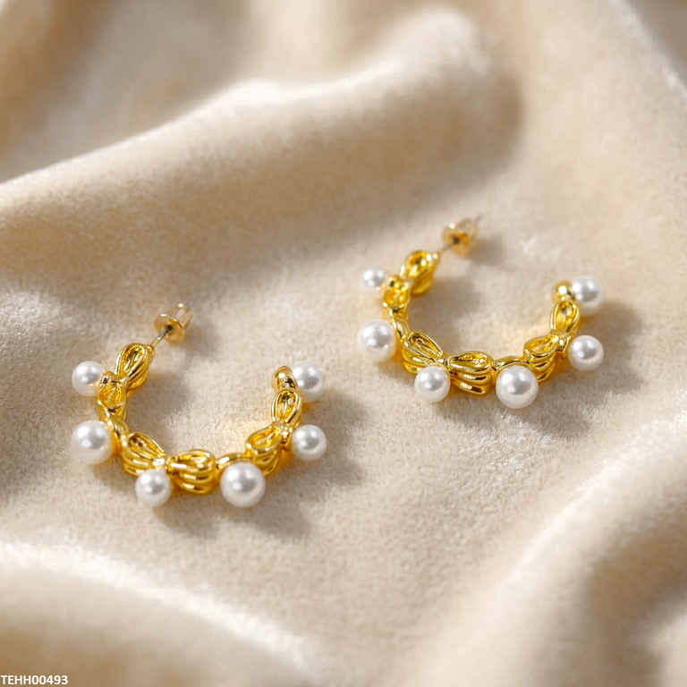 Stainless Steel C Shape Pearl Hoops Pair