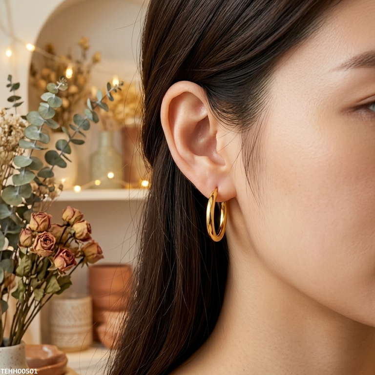 Round Stainless Steel Ear Hoops Pair
