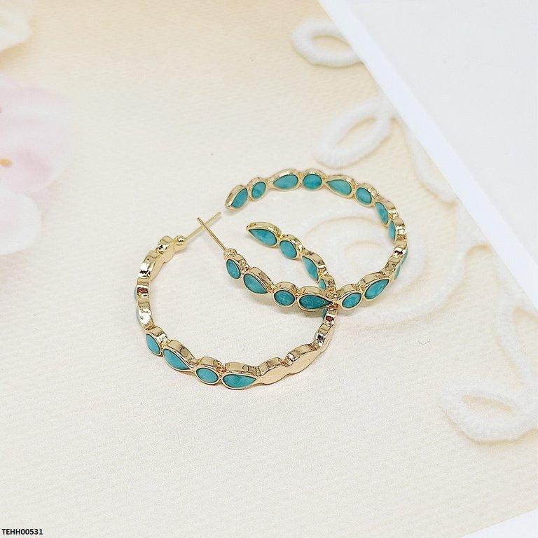 Tear/Round Stone Hoops Pair