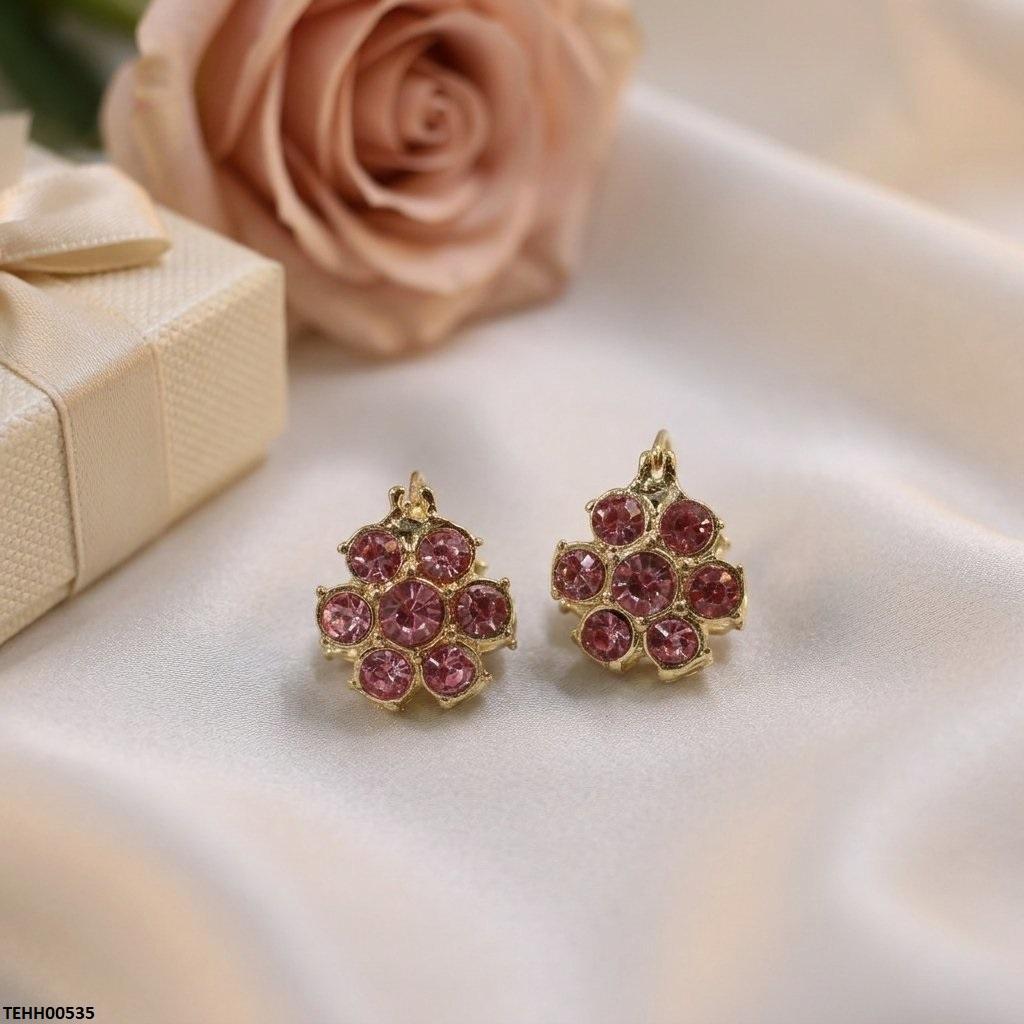 Round Stone Hoops Pair