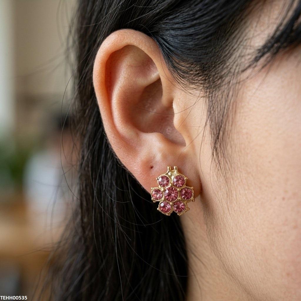 Round Stone Hoops Pair
