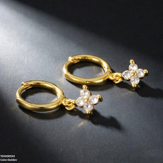 Zircon Flower Drop Hoops Pair