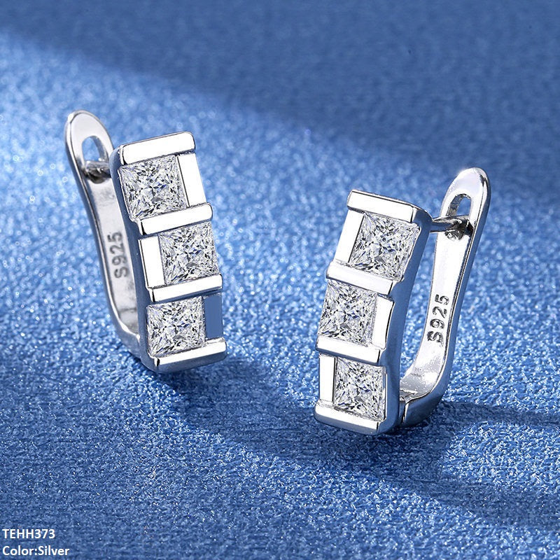 Square Step Ear Hoops Pair