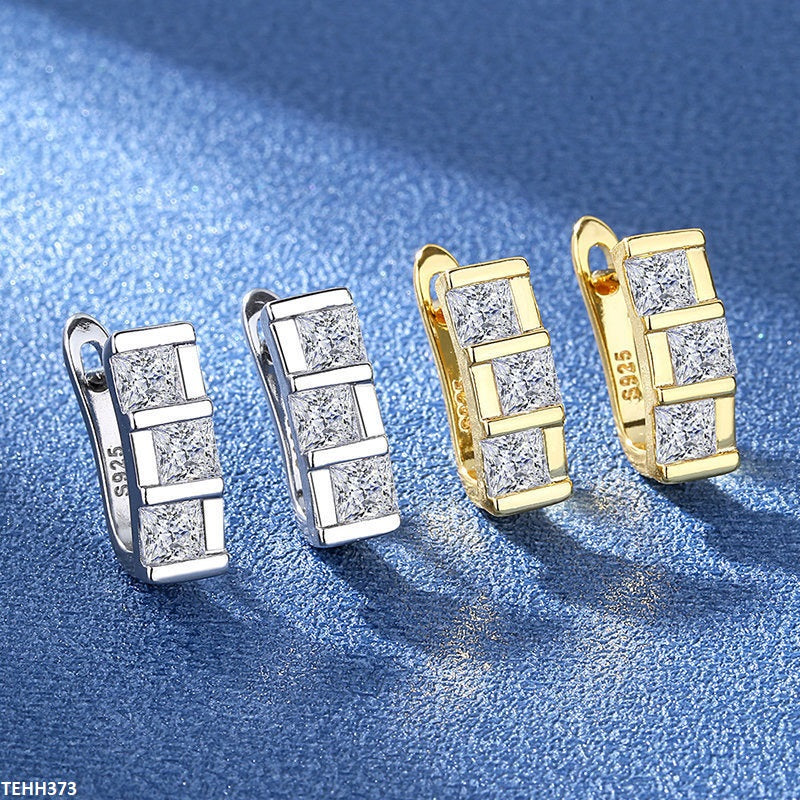 Square Step Ear Hoops Pair