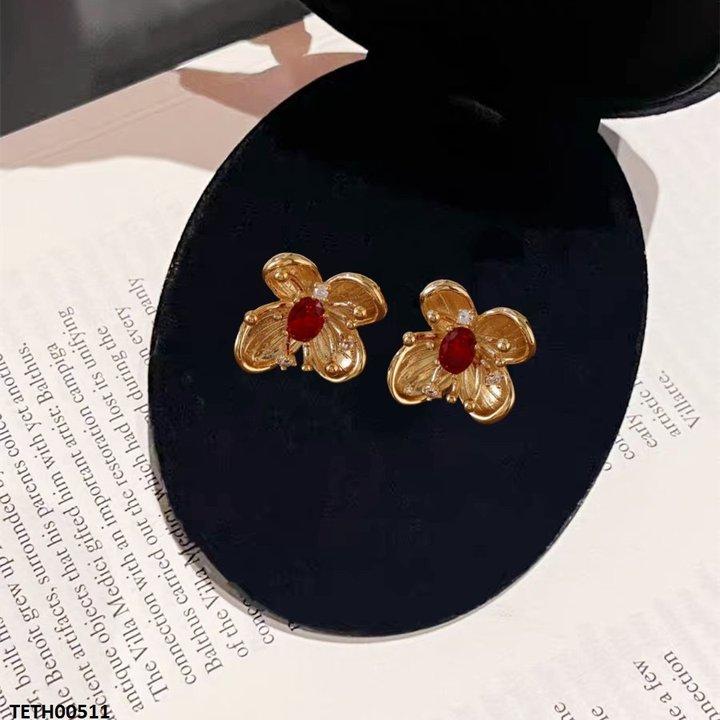 Flower Red Stone Earrings