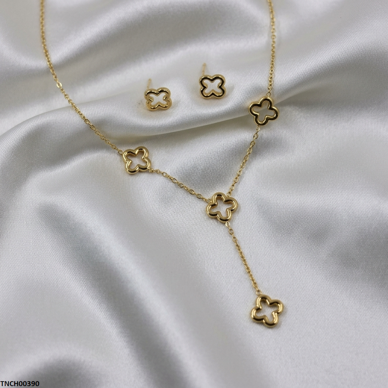 Four-Leaf Clover Stainless Steel Necklace Set