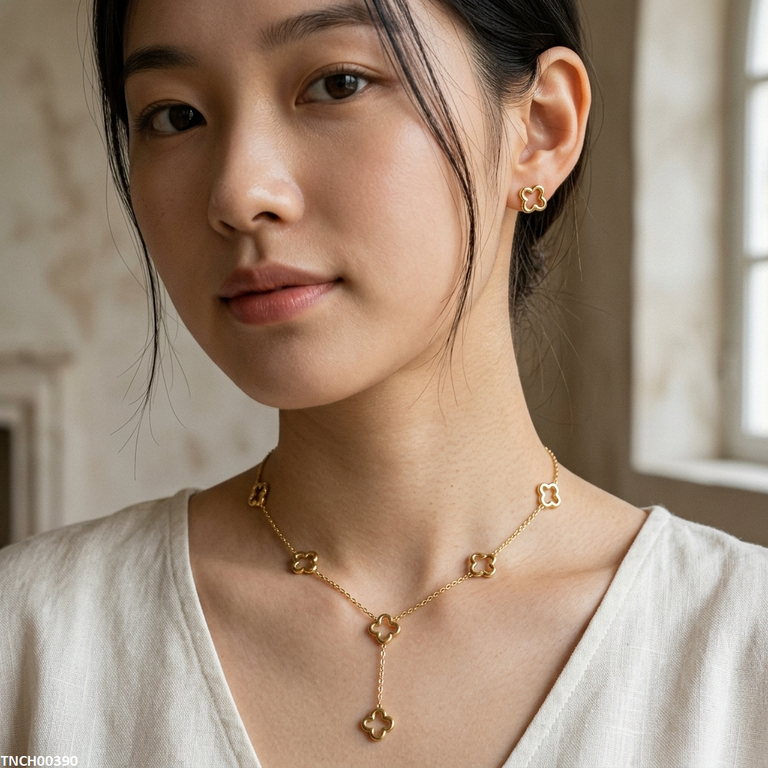 Four-Leaf Clover Stainless Steel Necklace Set