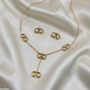 V Logo Design Stainless Steel Necklace Set