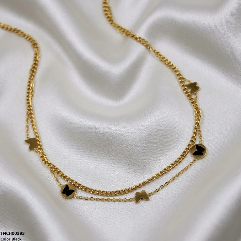 Butterfly Double Link Chain Stainless Steel Necklace