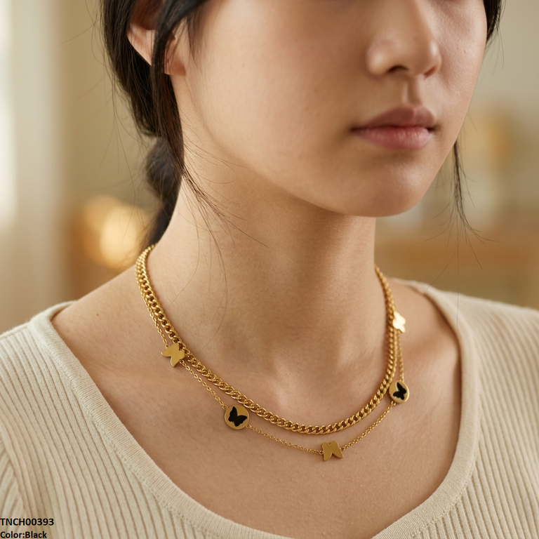 Butterfly Double Link Chain Stainless Steel Necklace