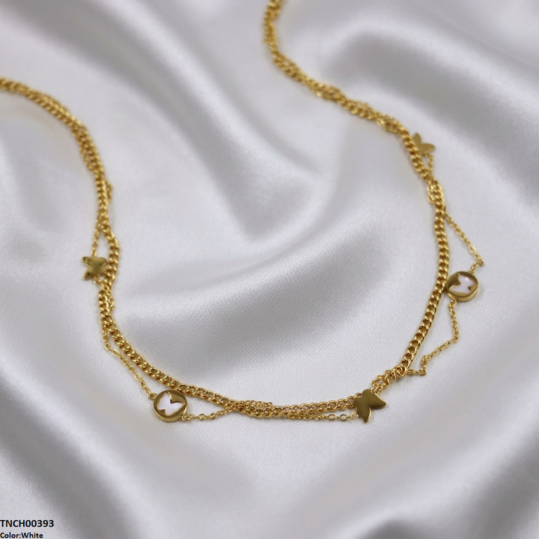 Butterfly Double Link Chain Stainless Steel Necklace