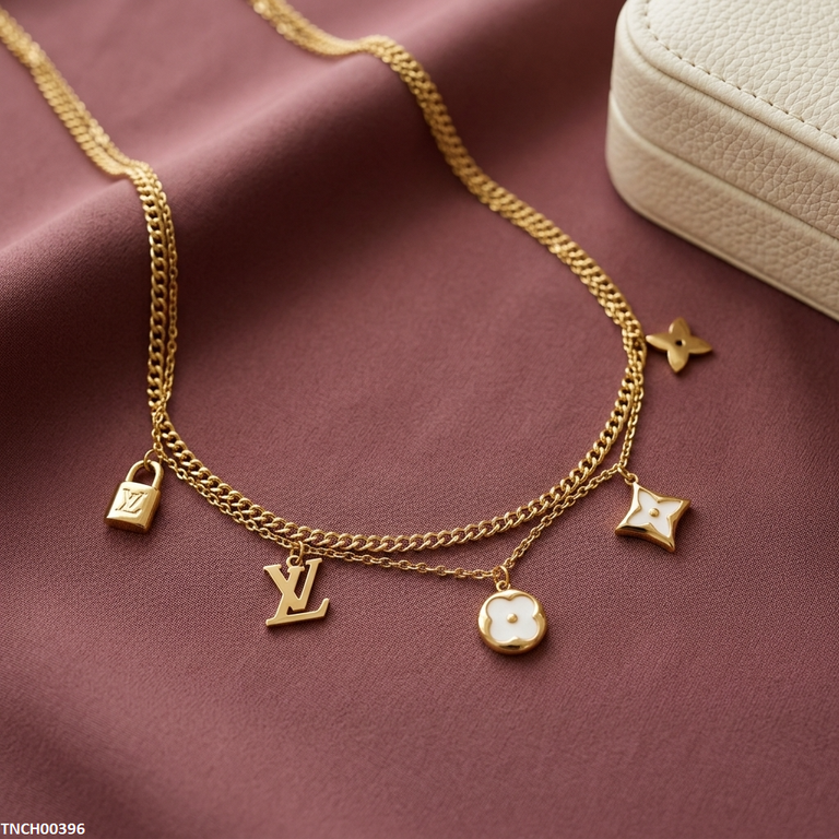 Flower Double Link Chain Stainless Steel Necklace