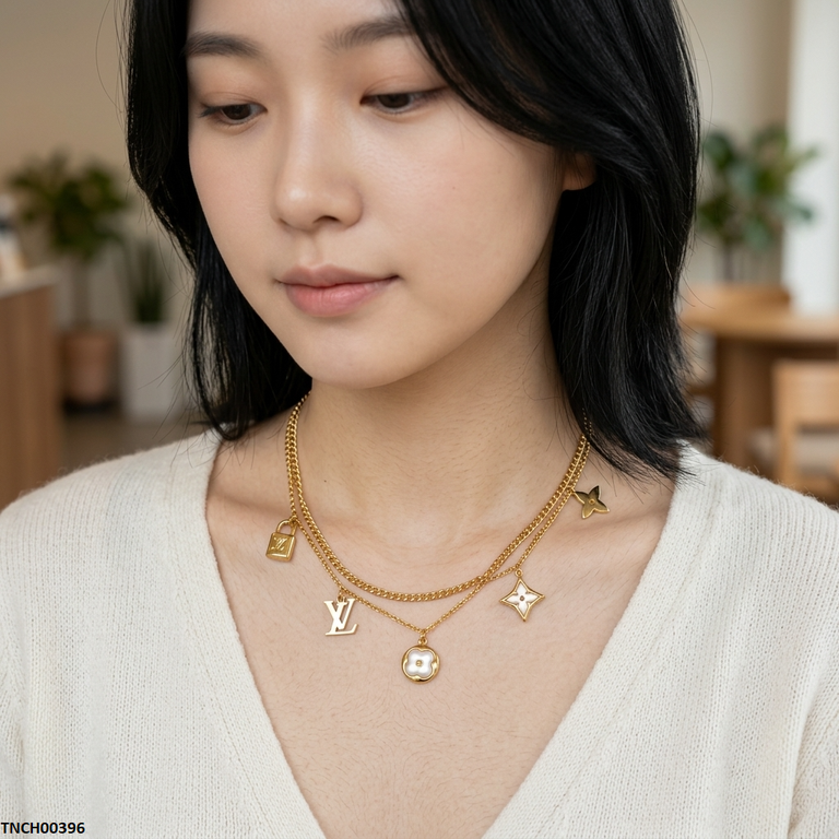 Flower Double Link Chain Stainless Steel Necklace