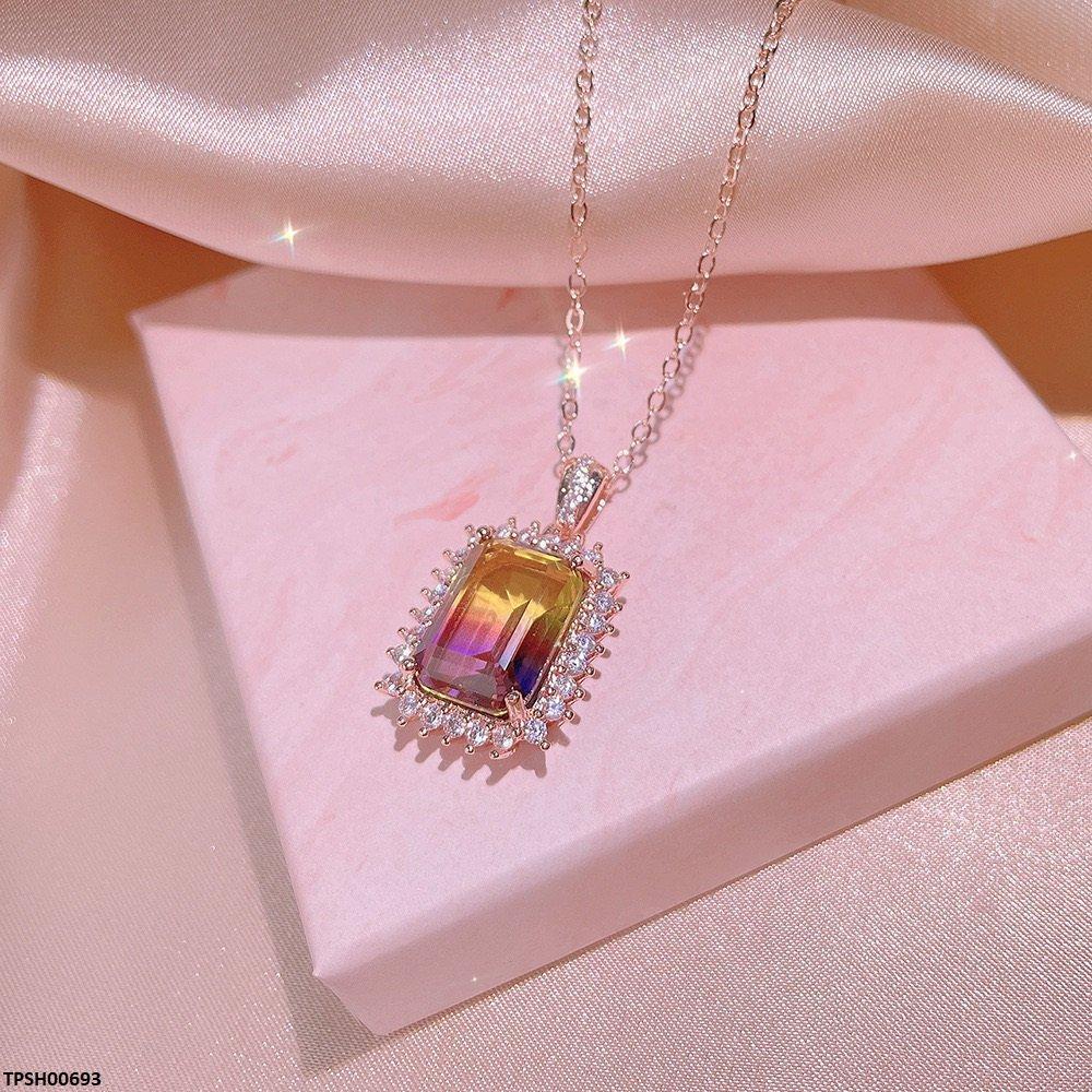 Rectangle Ametrine Zircon Pendant Set