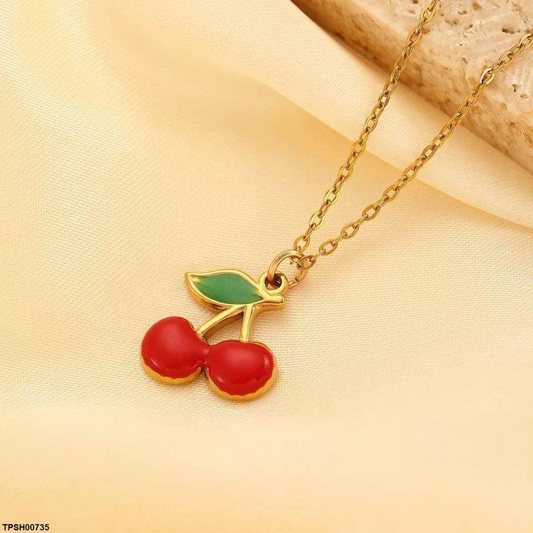 Stainless Steel Cherry/Leaf Pendant