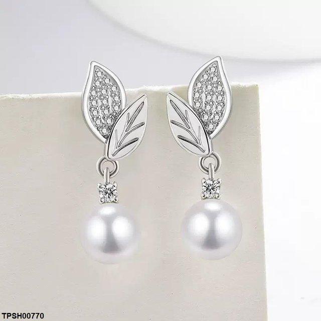 Leaf Pearl Drop Zircon Pendant Set